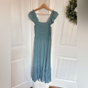 Blu Pepper Flutter Sleeve Smocked Midi Dress